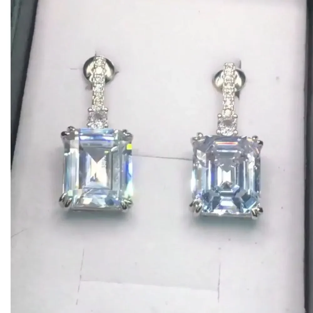 Emerald cut CZ   Diamond Post back Drop Earrings💎